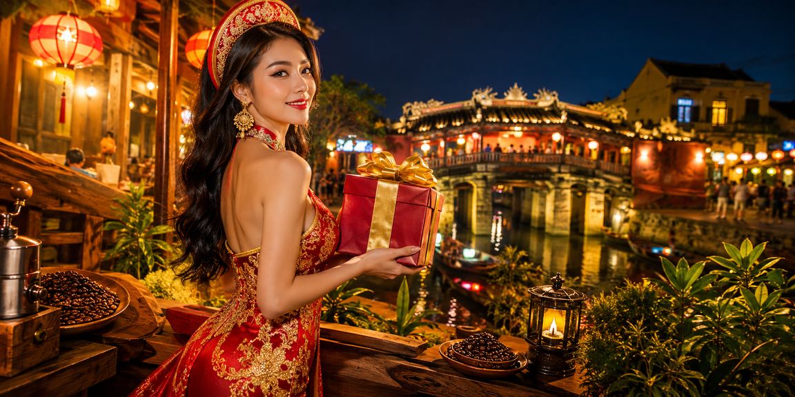 Người dùng tại Hội An nhâm nhi cà phê buổi sáng trong khi khám phá trò chơi xổ số và game mới trên điện thoại