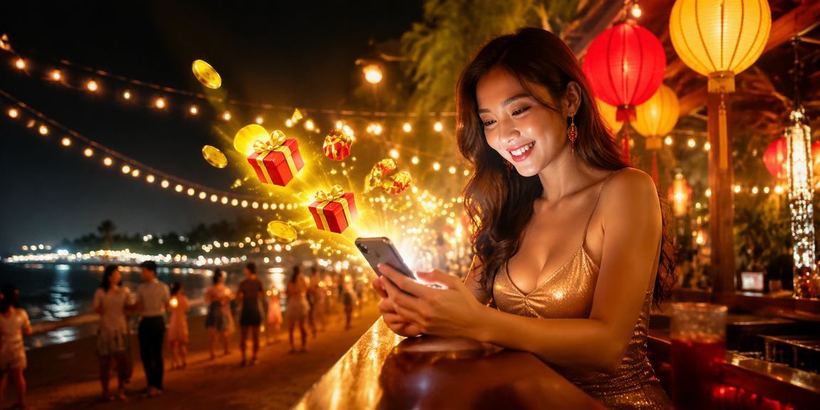 Người dùng tại Phú Quốc xem nghiên cứu điển hình trên điện thoại trong không khí chợ đêm sôi động